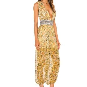 Free People Maria’s Soft Butter Yellow Feminine Floral Boho Jumpsuit Medium